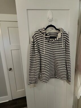 J. Crew Blue & Cream Striped Beach style Hooded Sweatshirt with Kangaroos pocket